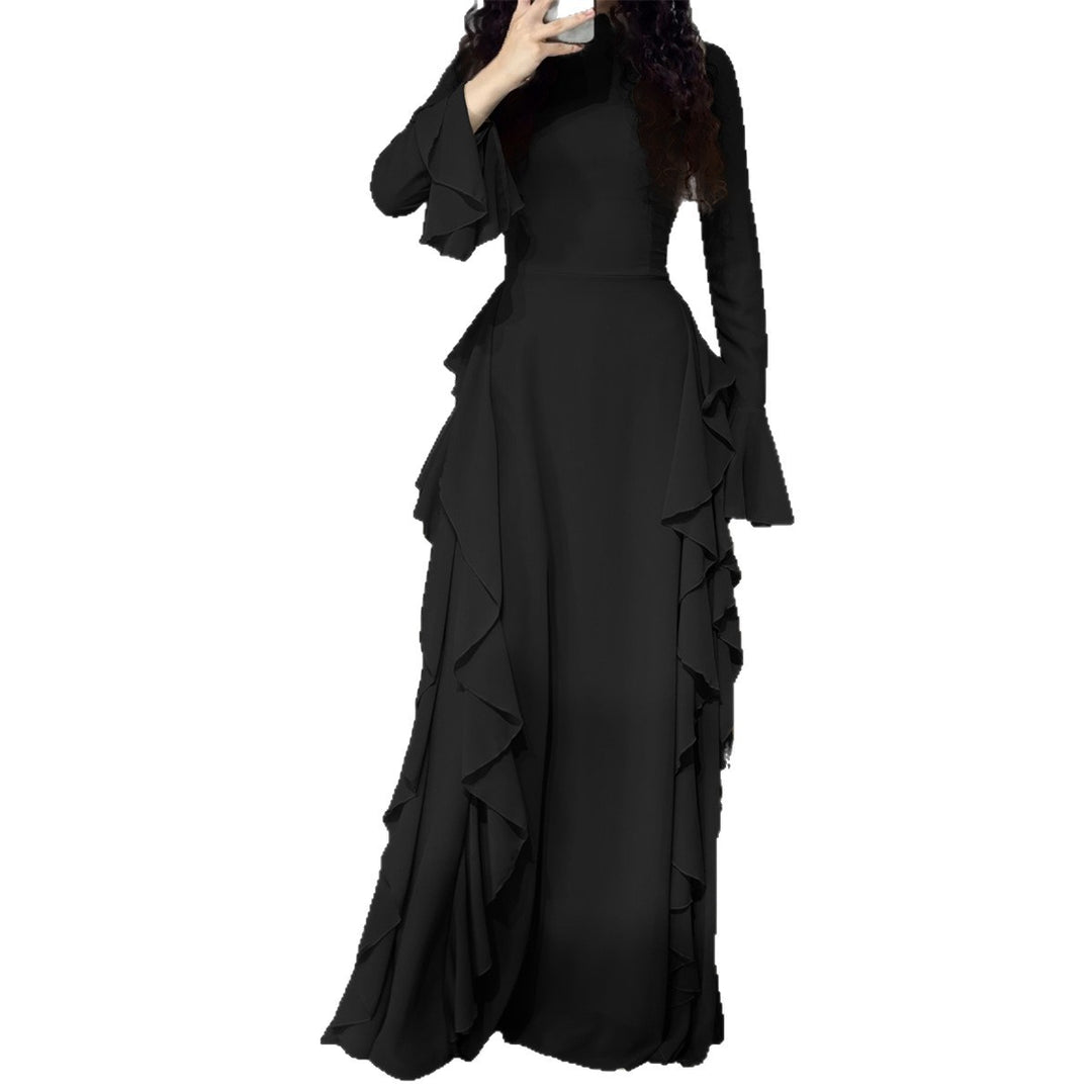 Damen nan Maxikleid mit Volantbesatz, taillierter Empire‑Silhouette und langen Glockenärmeln EB