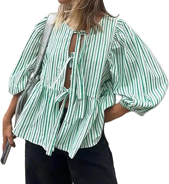 Damen Bluse mit voluminösen Ärmeln und modischem Leopardenmuster EB