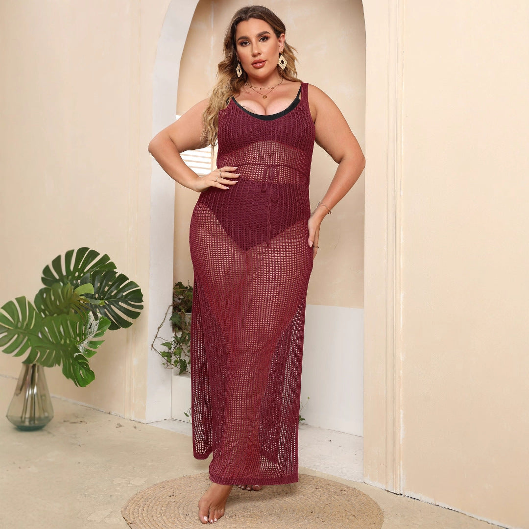 Damen transparentes Strandkleid mit seitlichen Schlitzen EB