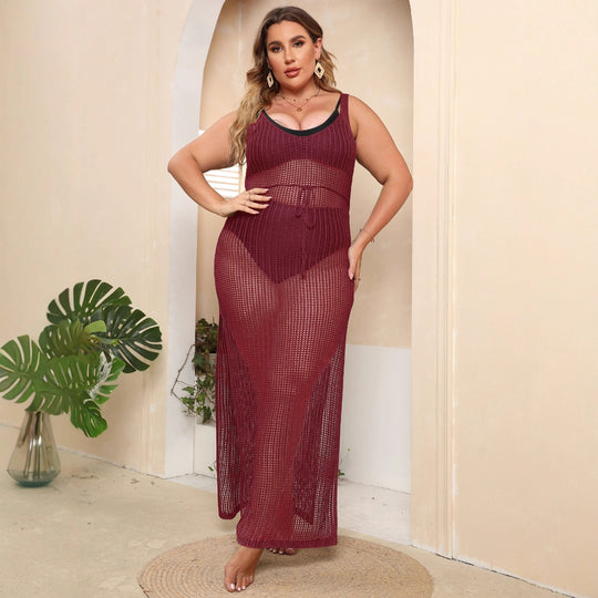 Damen transparentes Strandkleid mit seitlichen Schlitzen EB