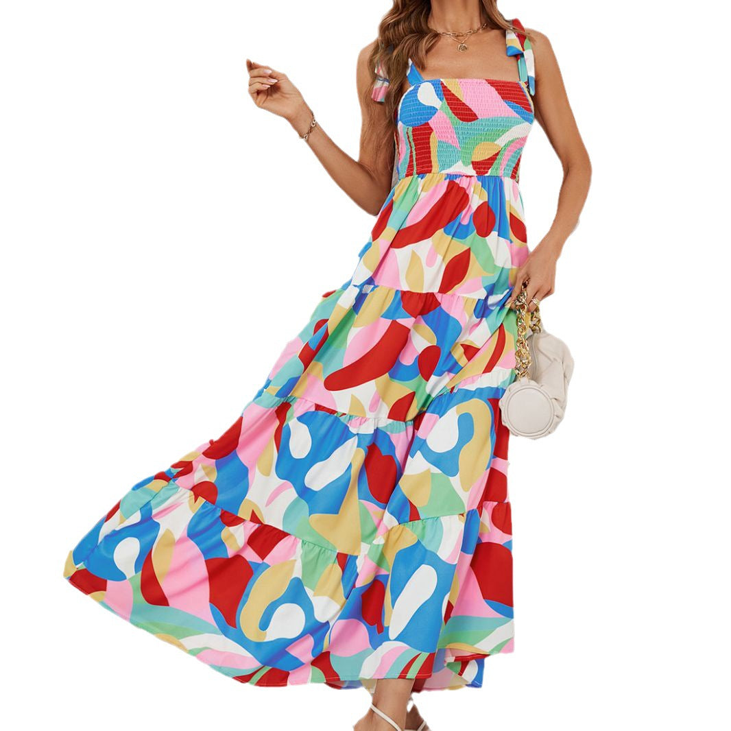 Damen Langärmliges Maxi-Kleid mit verspieltem Mehrfarbigem Design EB