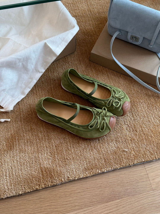 Damen Ballerinas mit modischem Schleifen-Detail und weicher Veloursleder-Oberfläche EB