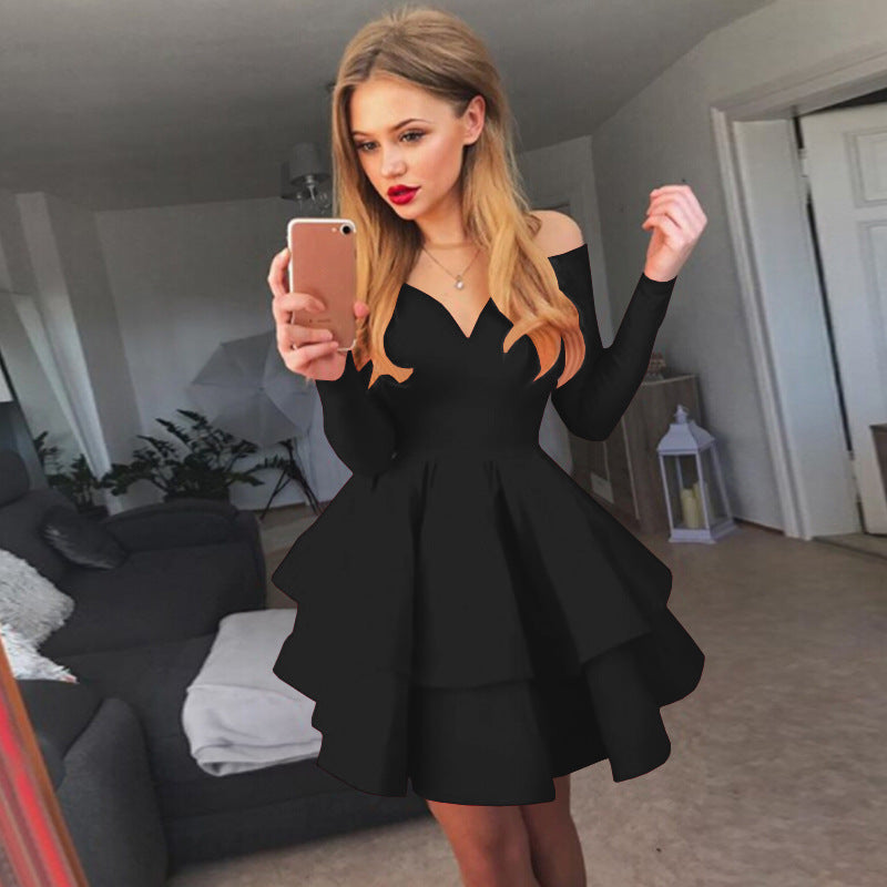 Damen Verspieltes schulterfreies Cocktailkleid mit Volants und tiefem V-Ausschnitt EB