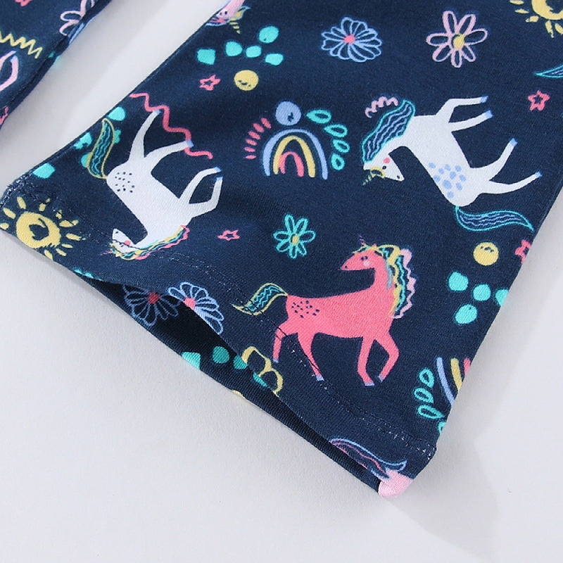 Mädchen Leggings mit verspieltem Einhorn- und Blütenmuster EB