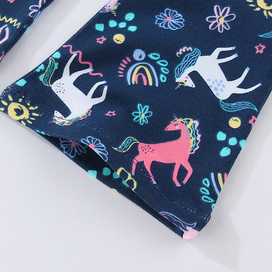 Mädchen Leggings mit verspieltem Einhorn- und Blütenmuster EB