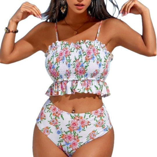 Damen Hochtailliertes Bikiniset mit Rüschen EB