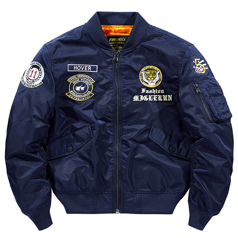 Men's  vintage pilot patch aviator bomber with quilted lining and zip sleeve pen pocket EB