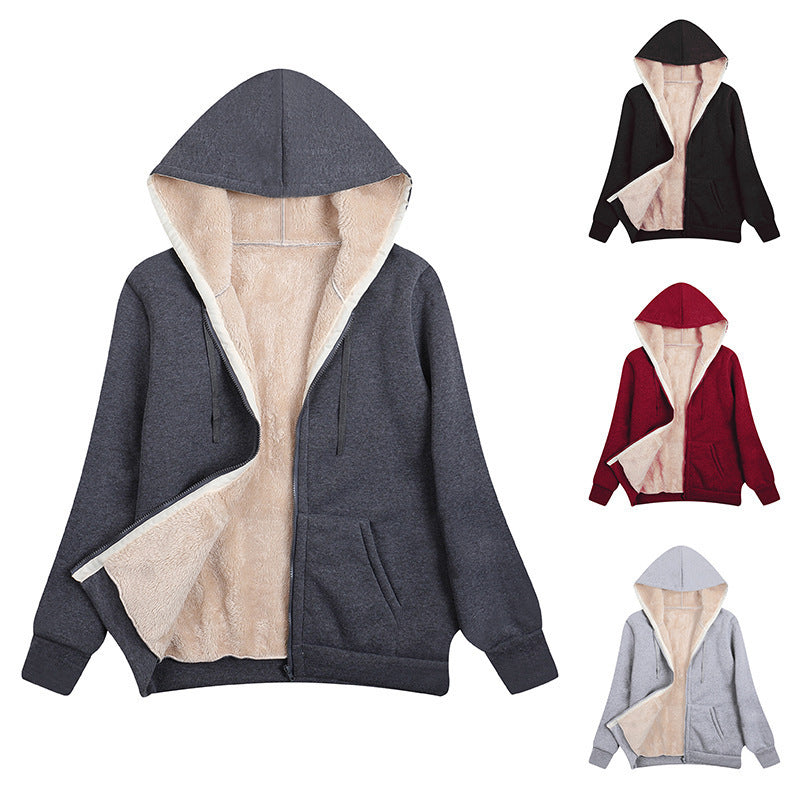 Damen kuschelige Fleecejacke mit Kapuze und Taschen EB