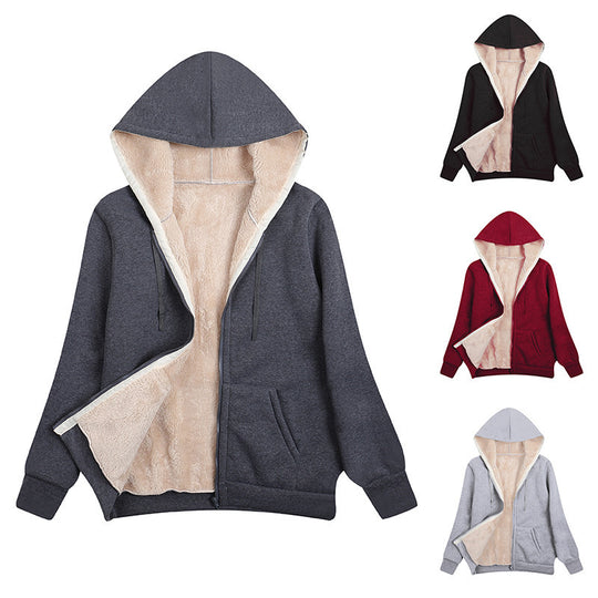 Damen kuschelige Fleecejacke mit Kapuze und Taschen EB