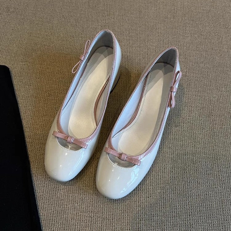 Damen Elegante Ballerina-Pumps mit verspieltem Schleifendetail und komfortablem Blockabsatz EB