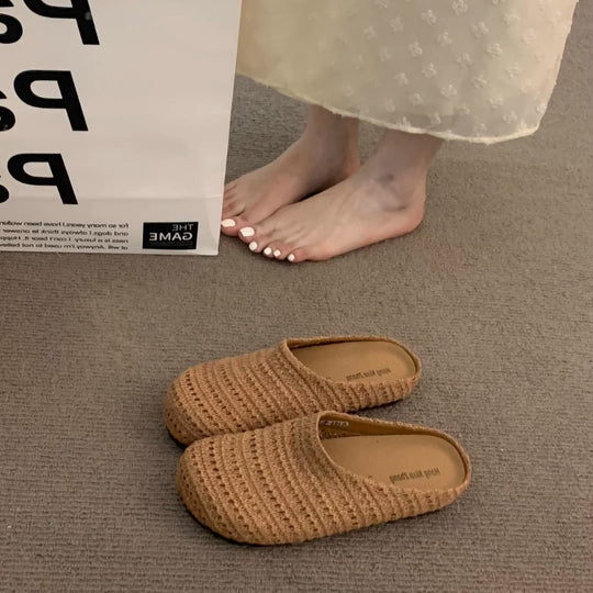 Damen bequeme Slipper aus atmungsaktivem Textilmaterial EB
