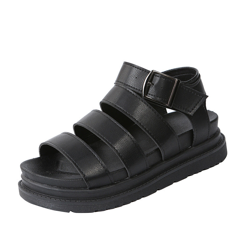 Damen  komfortable Gladiator‑Sandale mit extra gedämpftem Komfortfußbett, vier breiten Riemen und verstellbarer Metallschnalle EB