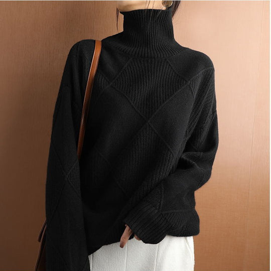 Damen Modischer Stehkragenpullover mit strukturierter Optik EB