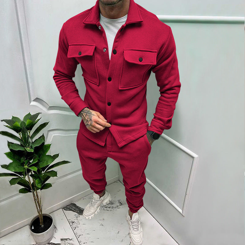 Herren nan Overshirt- und Jogginghose-Set mit aufgesetzten Klappentaschen, ergonomischem Schnitt und elastischem Bund EB