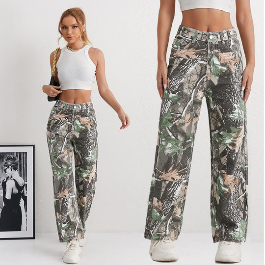 Damen Cargohose im Camouflage-Design mit hoher Taille EB