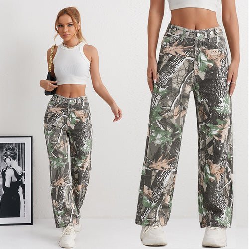 Damen Cargohose im Camouflage-Design mit hoher Taille EB