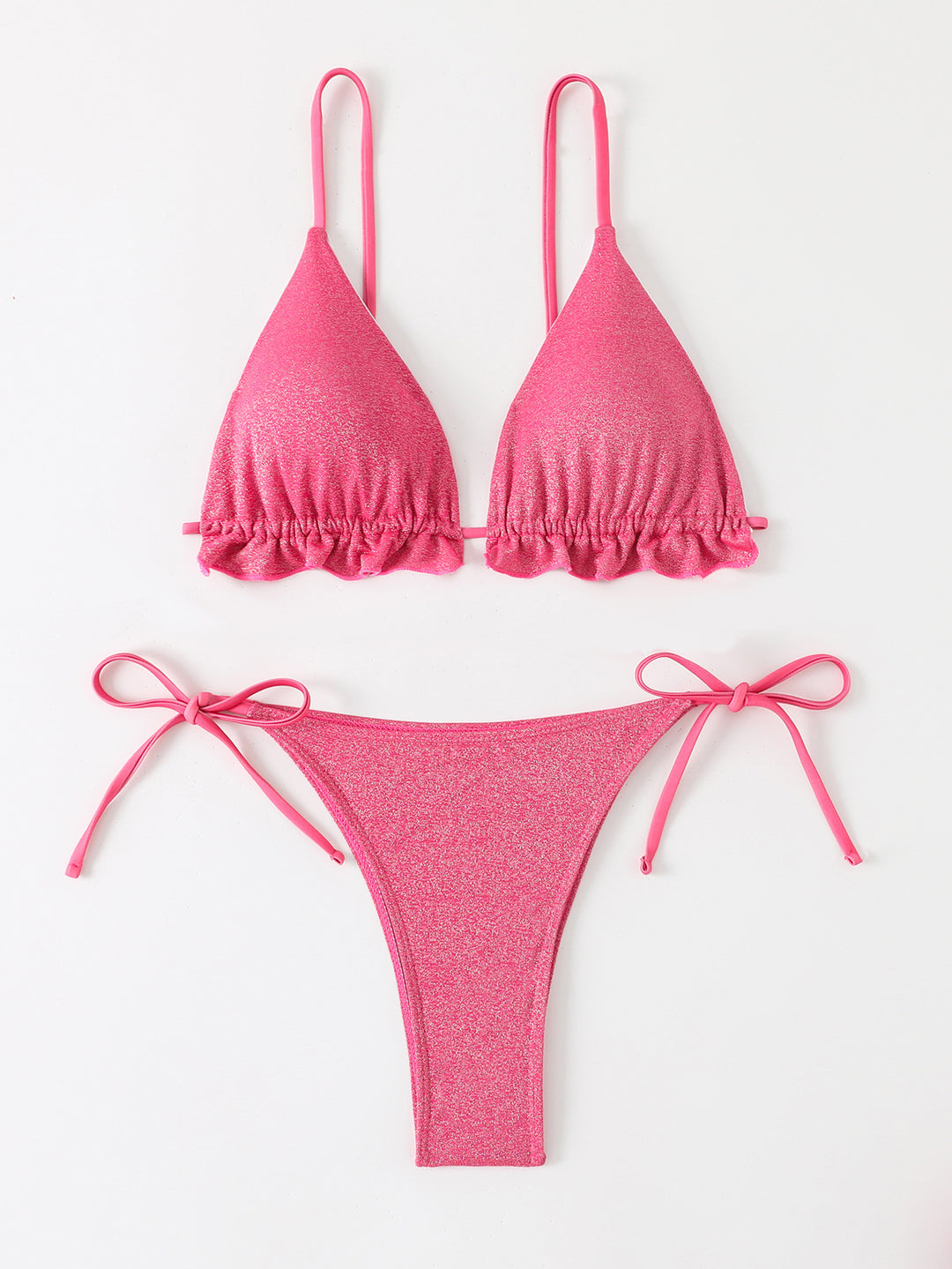 Damen Bikini-Set mit glitzernden Rüschendetails und verstellbaren Trägern EB