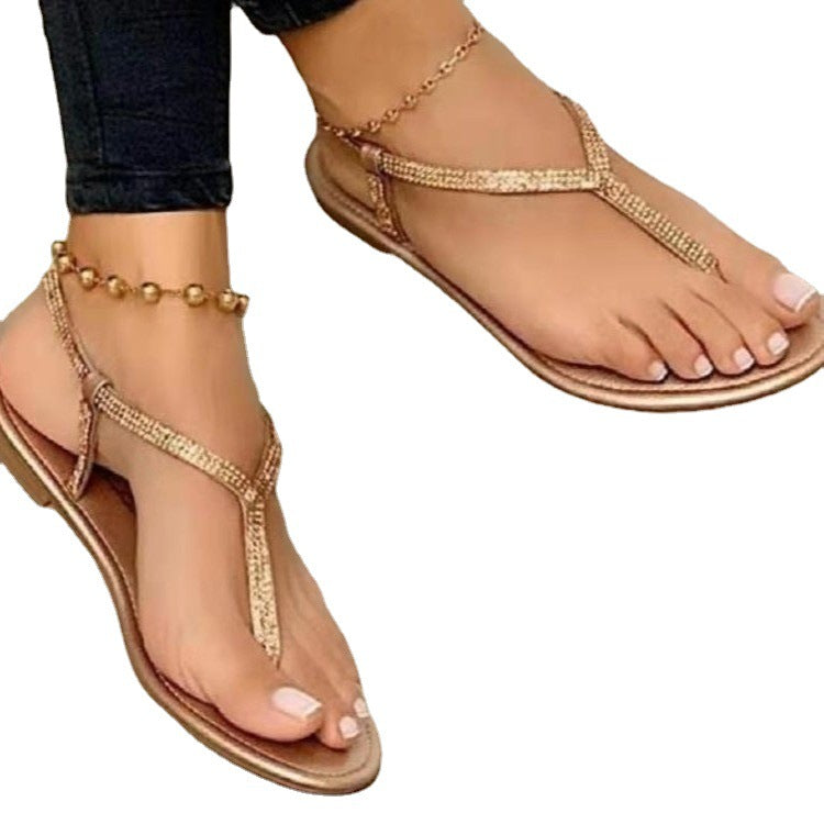 Damen nan T-Riemchen-Sandalette mit funkelndem Strassbesatz und gepolstertem Komfortfußbett EB