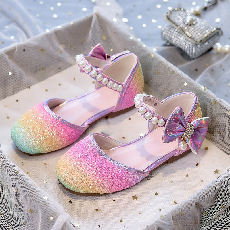 Mädchen Glitzernde Ballerinas mit Perlen und Schleifenakzent EB