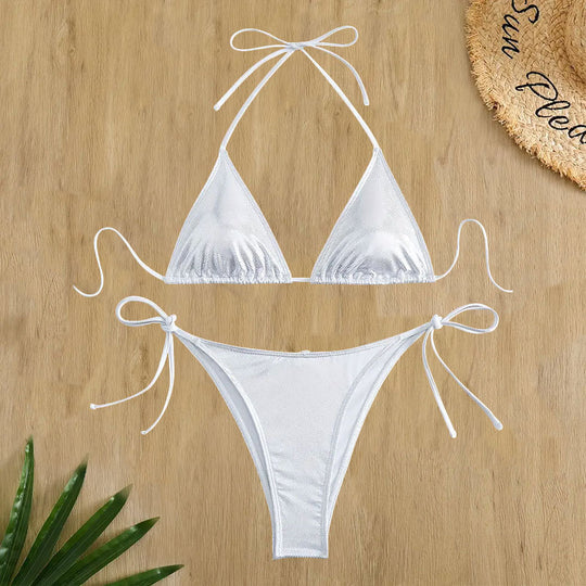 Damen Triangel-Bikini mit glitzerndem Netzdesign EB
