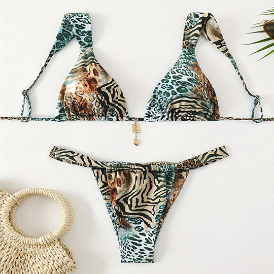 Damen Triangel-Bikini mit verspieltem Patchwork-Muster EB