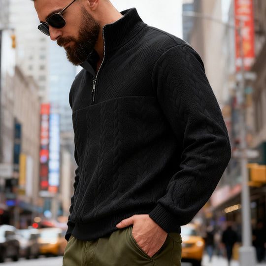 Herren Fleece-Pullover mit hohem Kragen und Reißverschluss EB