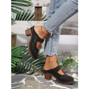 Damen Komfortable Plateausandalen mit offenem Zehenbereich und dekorativem Schnitt EB