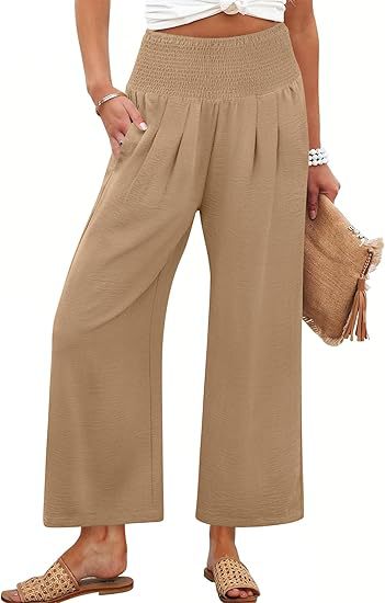 Damen Weite Culotte-Hose mit elastischem Bund und Falten EB
