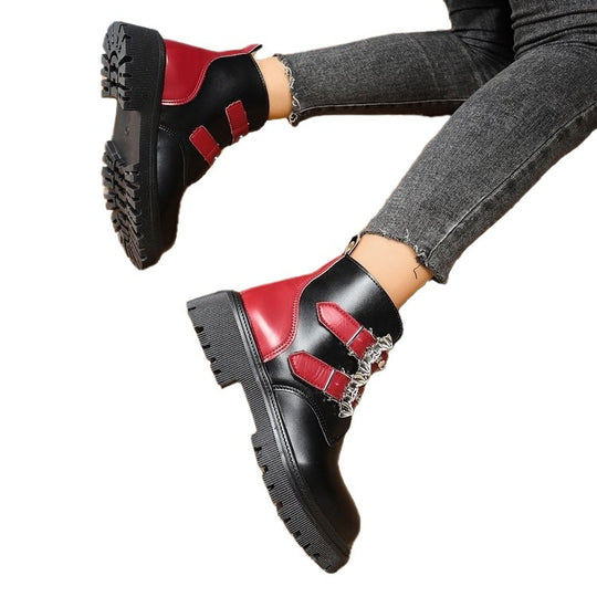 Damen Stiefeletten mit modischen Schnallen und robustem Profil EB