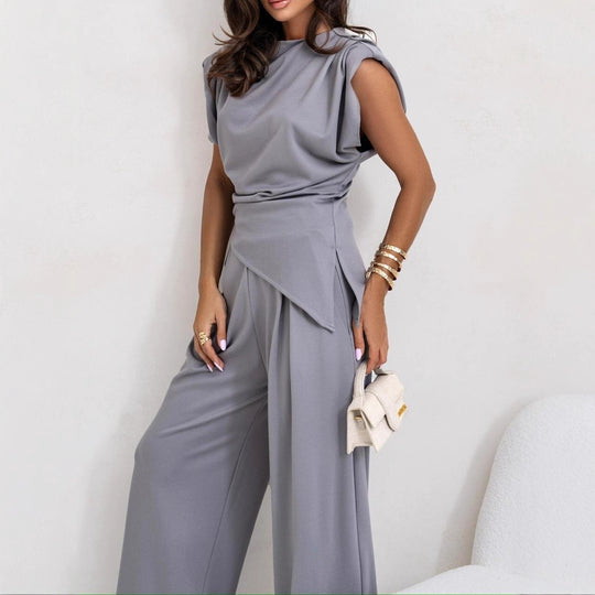 Damen elegant geschnittener Jumpsuit mit asymmetrischem Design und weitem Bein EB