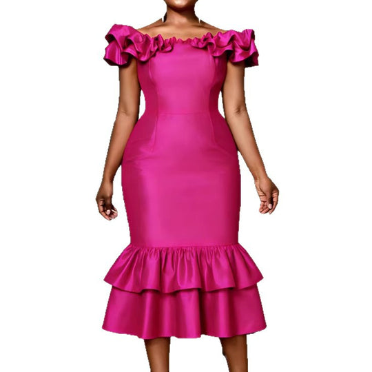 Damen Figurbetontes Abendkleid mit Rüschensaum EB
