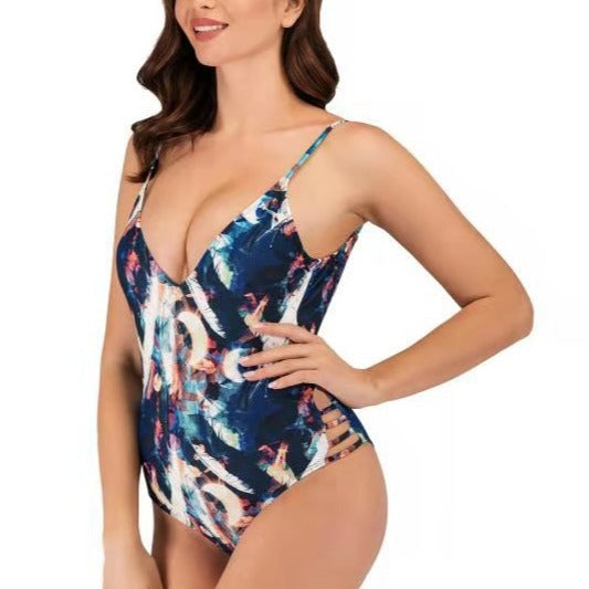 Damen Einteiler-Badeanzug mit floralem Kunstdesign EB