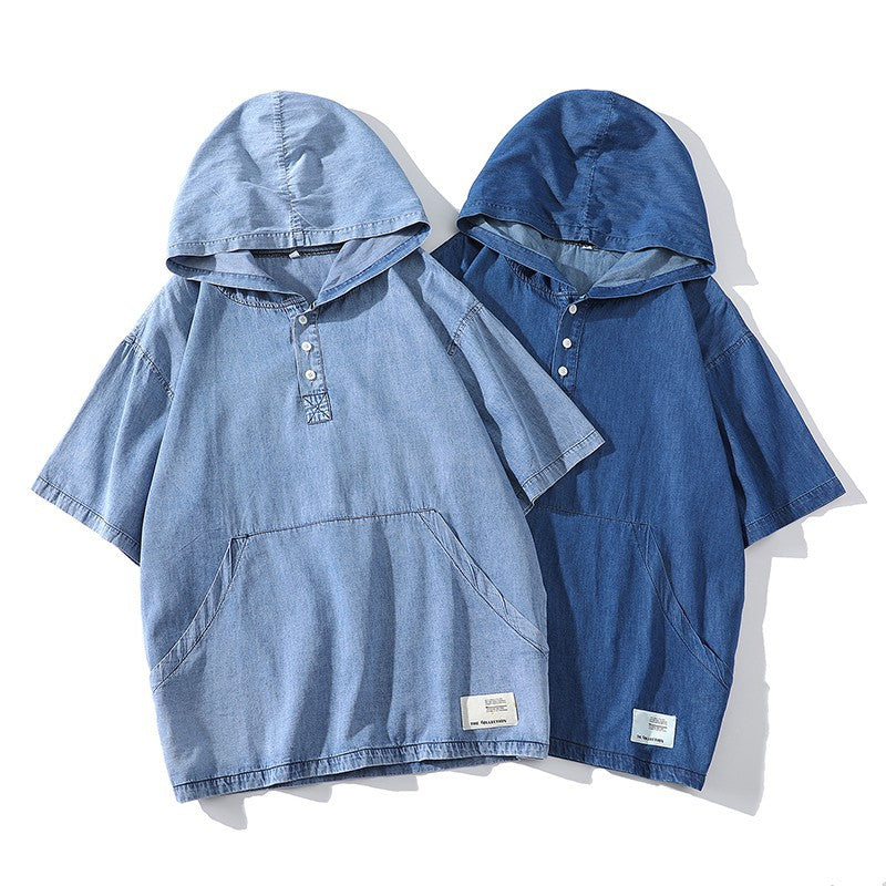 Herren Kapuzen-T-Shirt mit eleganter Knopfleiste und praktischen Taschen EB