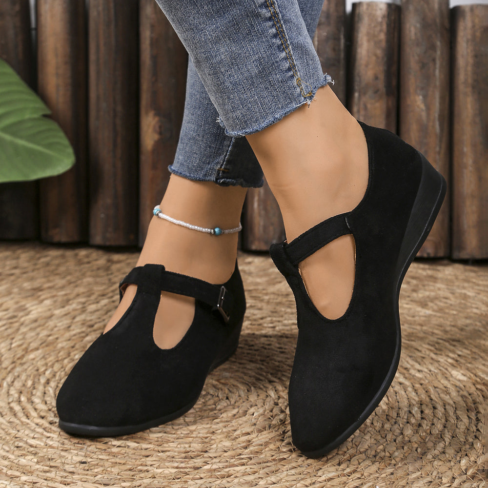 Damen Wedge-Mokassins mit seitlichem Riemen und ergonomischem Fußbett EB