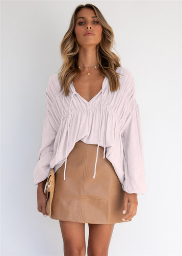 Damen lässige Bluse mit raffinierten Rüschendetails und Kordelzug EB