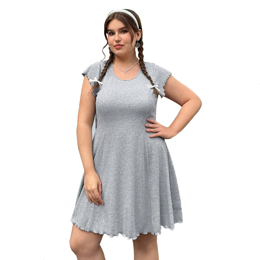 Damen lässiges Jersey-Kleid mit verspielt geschwungenem Saum und dekorativen Bändern EB