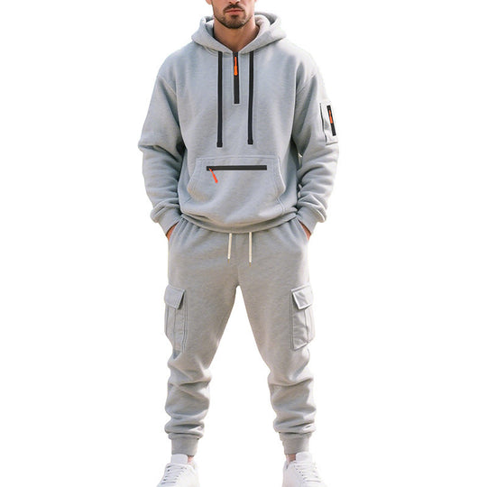 Herren Zweiteiliger Performance-Jogginganzug mit Kapuzen-Hoodie, wasserabweisenden Reißverschlüssen und Cargo-Jogger EB