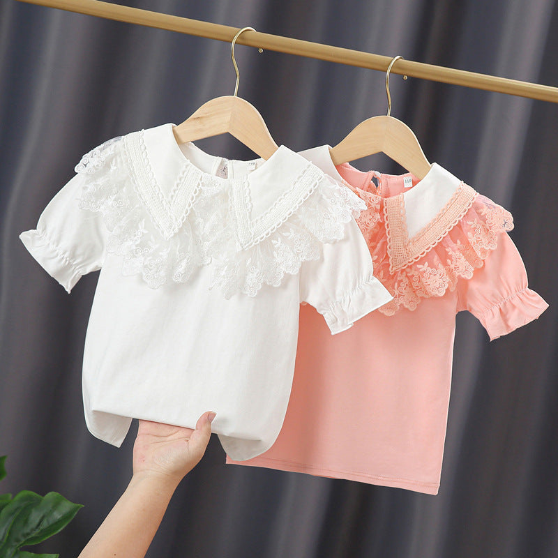Mädchen Bluse mit Spitzenkragen und Rüschendetails EB