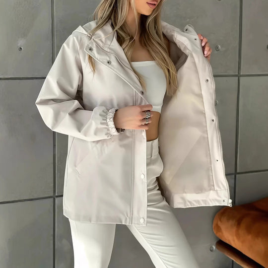 Damen nan wasserfeste Regenjacke mit Kapuze und Taillenzug EB