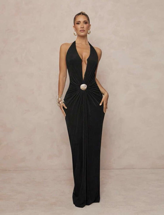 Damen Glamouröses Abendkleid mit tiefem V-Ausschnitt und eleganter Drapierung EB