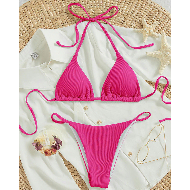 Damen Triangel-Bikini-Set mit verstellbaren Schnüren und feinem Strukturmuster EB