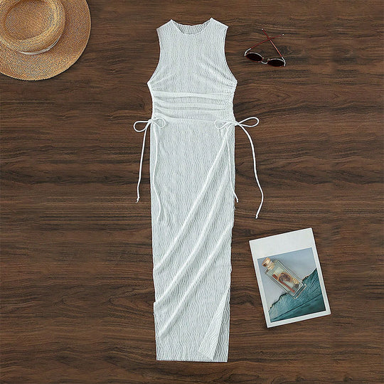 Damen Maxikleid mit taillierter Silhouette und elastischen Bindebändern EB