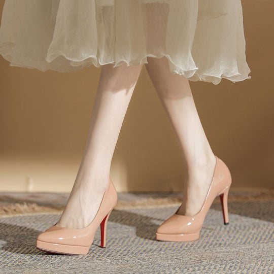 Damen elegante Plateau-Pumps mit glänzendem Lackfinish EB