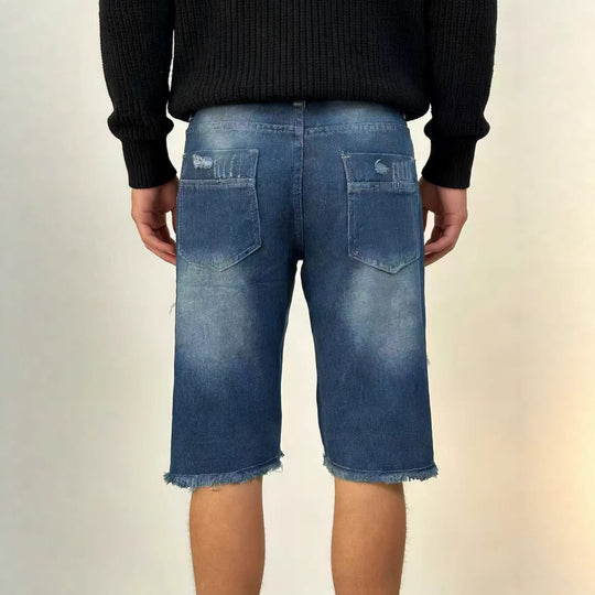 Herren lässige destroyed Jeansshorts mit fransigen Abschlüssen und weitem Bein EB