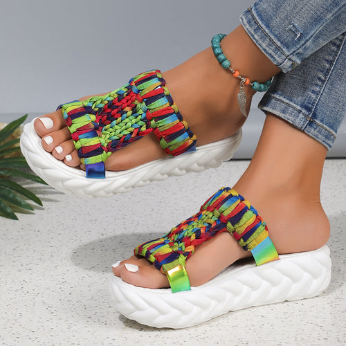 Damen Komfortable und stylische Sandalen mit breiten, geflochtenen Riemen EB