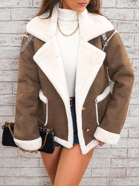 Damen nan kurz geschnittene Lammfelloptik Fliegerjacke EB