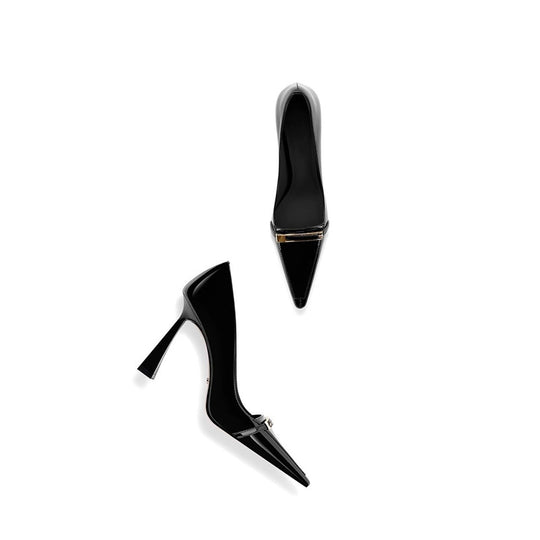 Damen High Heel Pumps mit glänzender Lackoberfläche und elegantem Akzent EB