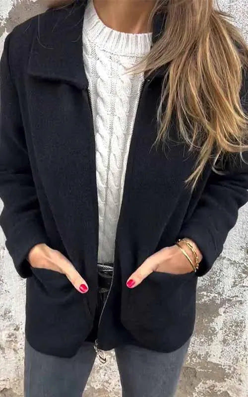 Damen kuschelige Fleecejacke mit kurzen Kragen EB