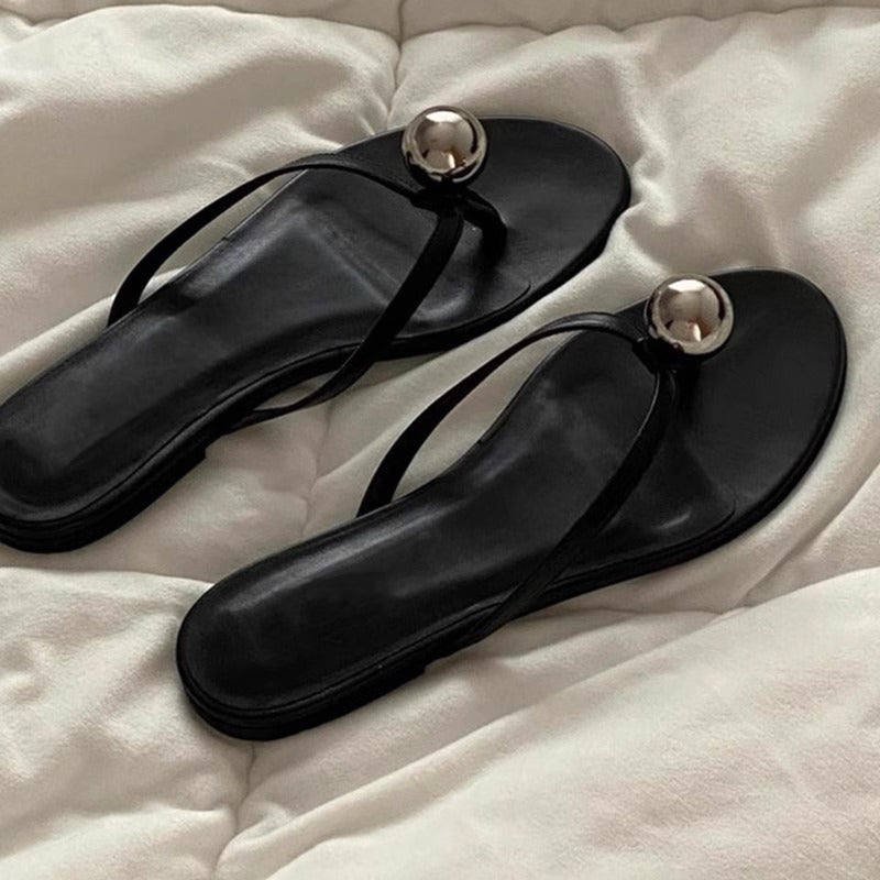 Damen Zehentrenner-Sandalen mit elegantem Goldakzent und weichem Fußbett EB