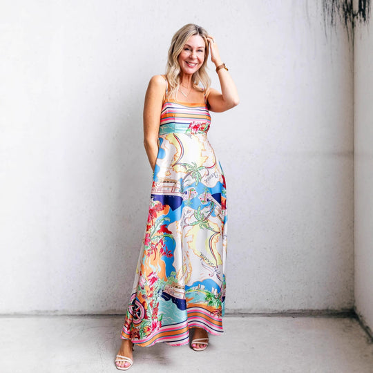 Damen Maxi-Kleid mit aufregendem Grafikdruck und verspieltem Design EB